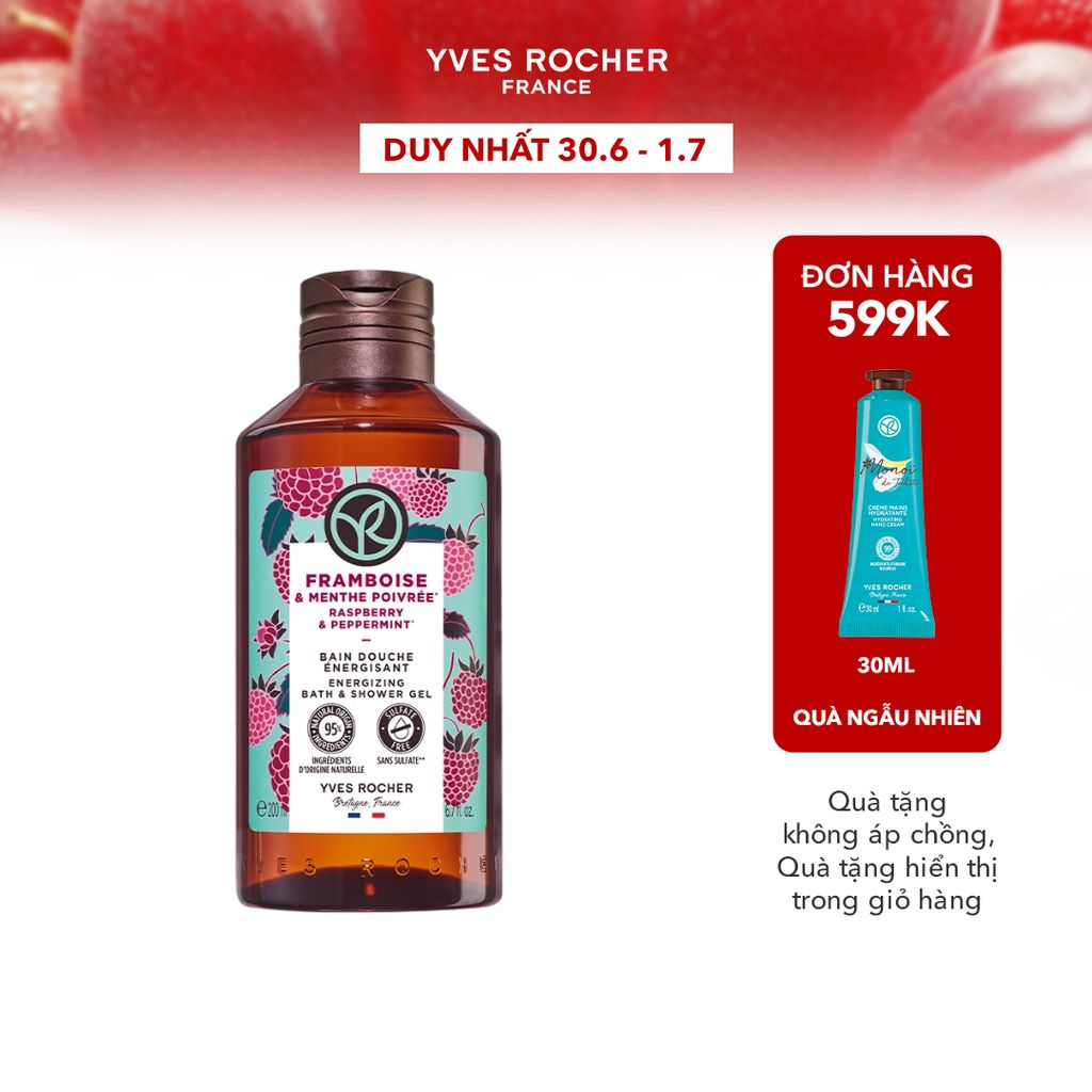 Sữa tắm dạng gel hương mâm xôi đỏ & bạc hà Yves Rocher Shower Gel Raspberry Peppermint 200ml