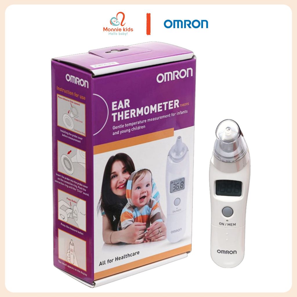 Nhiệt kế đo tai Omron TH839S cho bé sơ sinh, dụng cụ đo nhiệt hồng ngoại chính xác - Monnie Kids