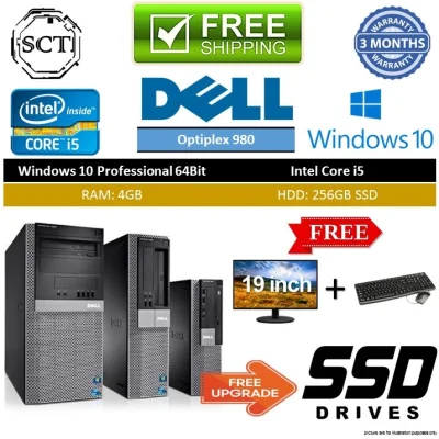 ( Refurbished Condition 95%-98% Like New ) Random Model HP / Acer / Lenovo / Dell Optiplex 980 Intel core i5 / 4gb Home & Business Desktop - with montor - 256gb ssd hdd - 3 months warranty