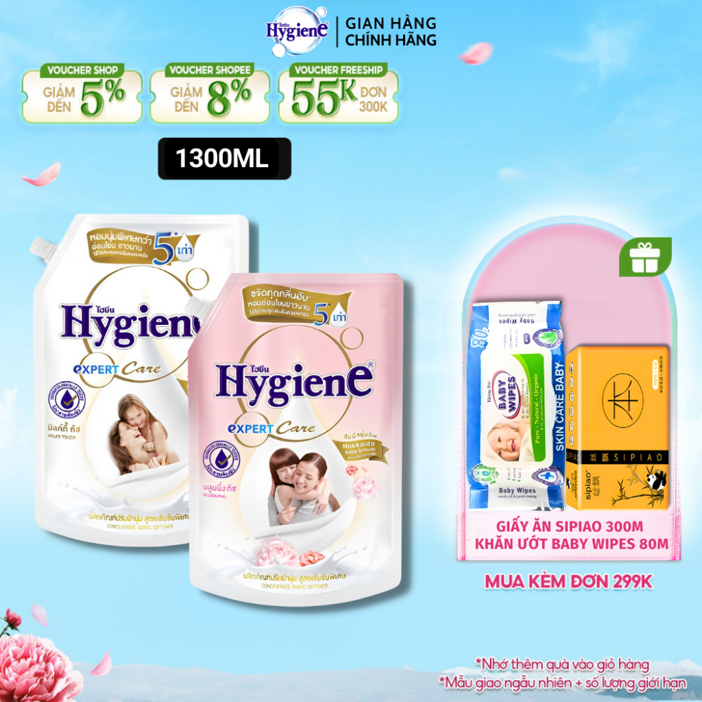 Nước Xả Vải Hygiene Thái Lan Giặt Xả Quần Áo Milk Serum Touch Expert Care 1300ml