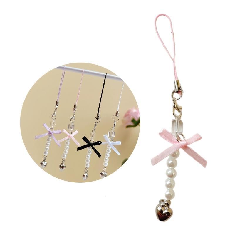 Sweet Phone Chain Strap Lanyard Bowknot Heart Bead Pendant Phone Charm Hanging Decoration Cute Phone Accessories ราคา  16 บาท*ส่งฟรี