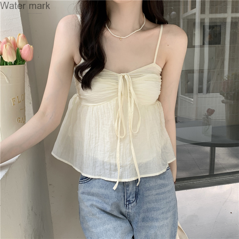 Summer new style solid color small fresh French sling halter solid color sweet little vest to wear double layer small sling