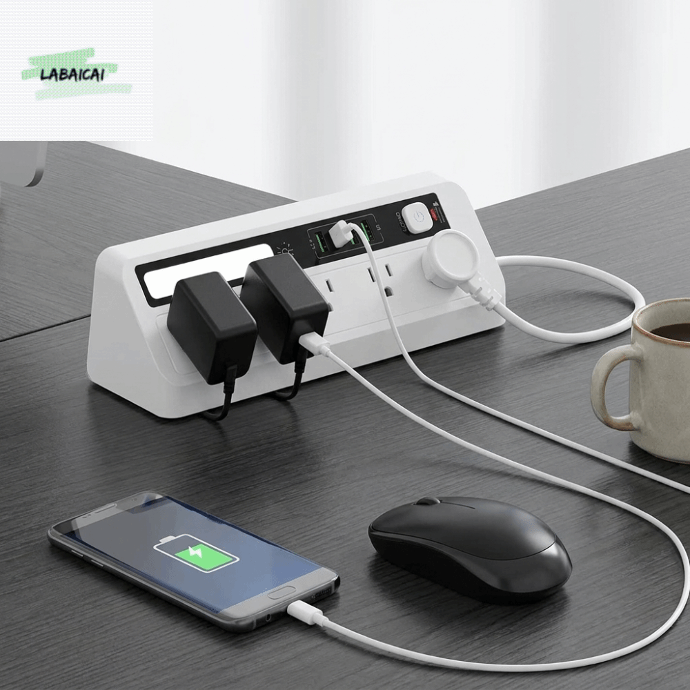 LABAICAI 3 màu Thanh sạc để bàn Kích hoạt bằng cảm ứng 2AC 2USB Trạm sạc USB Ánh sáng xung quanh Nhẹ Sạc đèn ngủ Khu vực làm việc tại nhà Giá 609,474 Đồng*Miễn phí vận chuyển