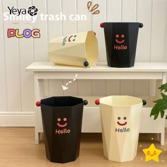 YEYA Thùng rác tái chế ins smiley hình thoi nhựa thùng rác nhà bếp phòng ngủ ký túc xá dễ thương lớn không che thùng rác