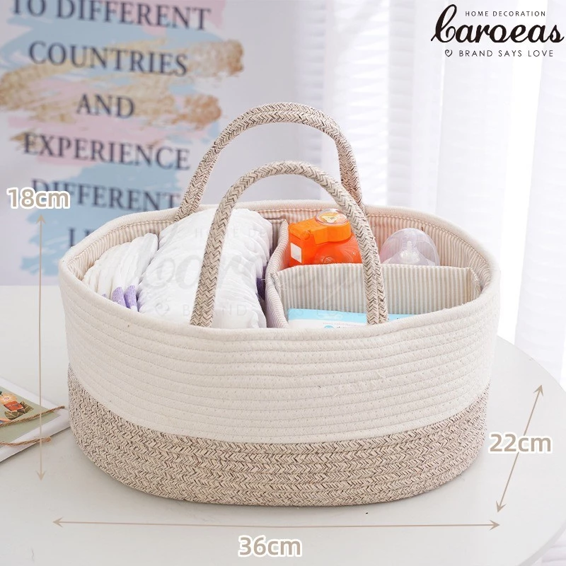 Foldable Mommy Diaper Caddy Baby Bag Storage Bag Organizer Cotton Rope Woven Removable Dividers