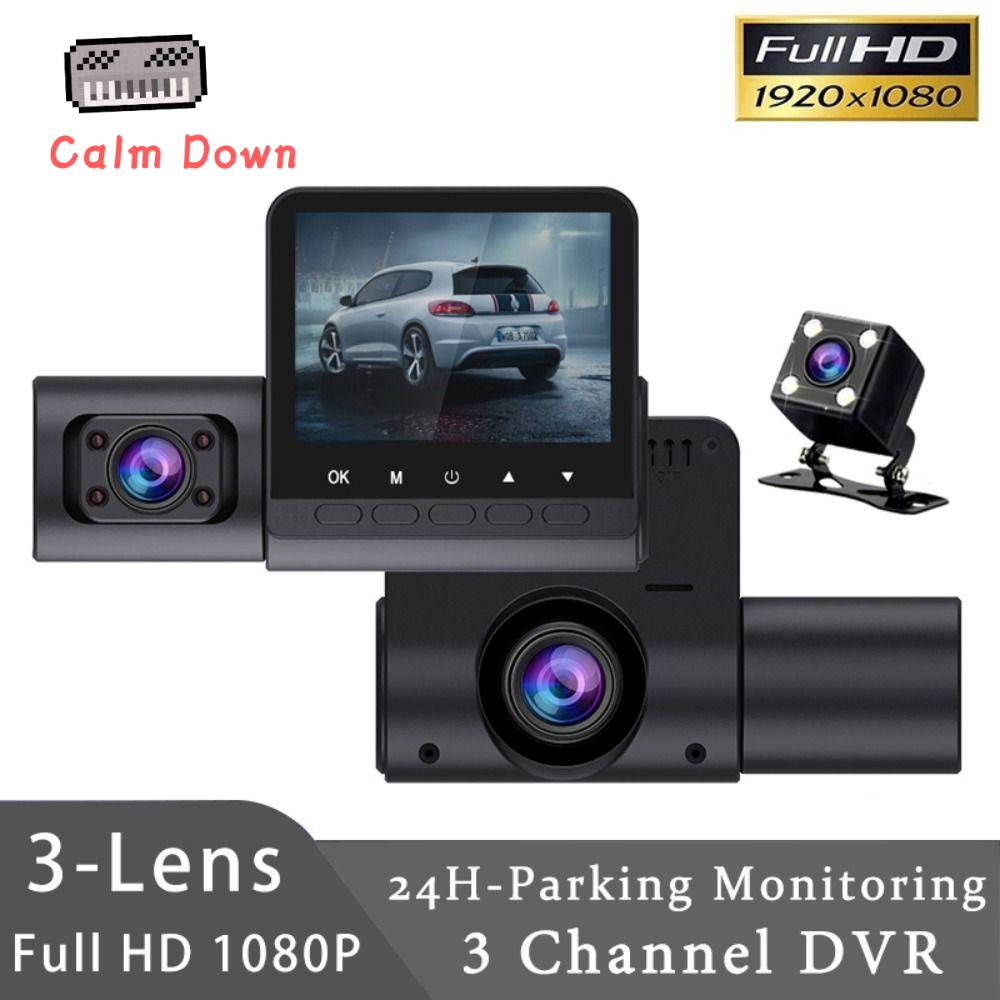 FSFDS 3-len Camera hành trình mini 3 kênh cho xe hơi 2 inch HD 1080P Camera hành trình 3 ống kính bê