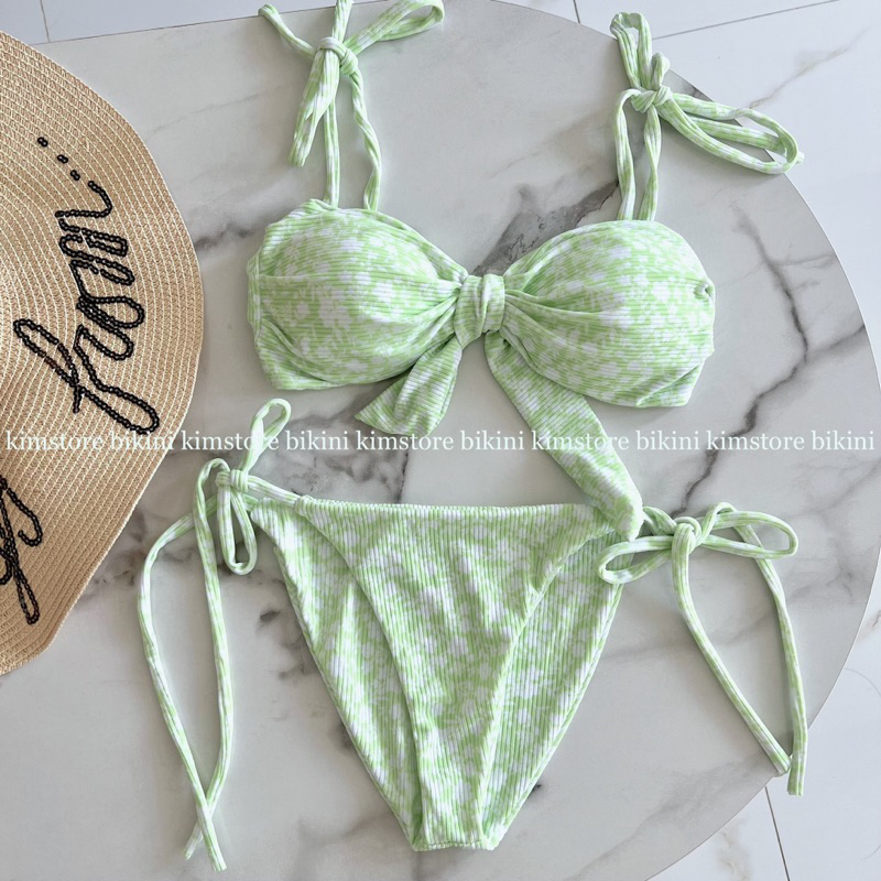 Bikini 2 mảnh cột nơ hoa xanh pastel siêu ngọt