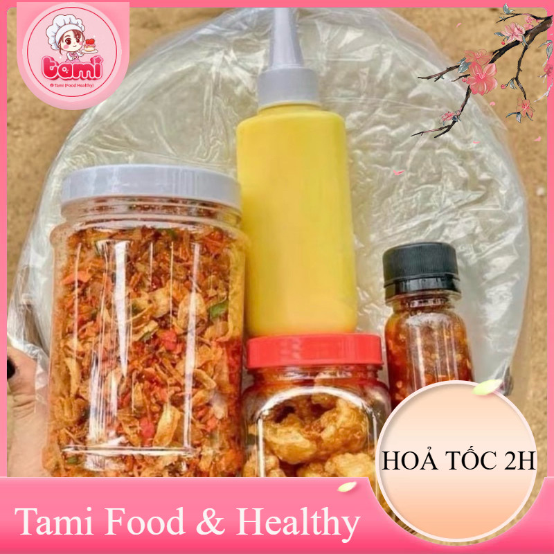 [LOẠI NGON TÂY NINH] combo 600gr bánh tráng 150g - muối tép hành phi 200gr - bơ béo 100gr sốt tắc 50g - tốp mỡ  30g