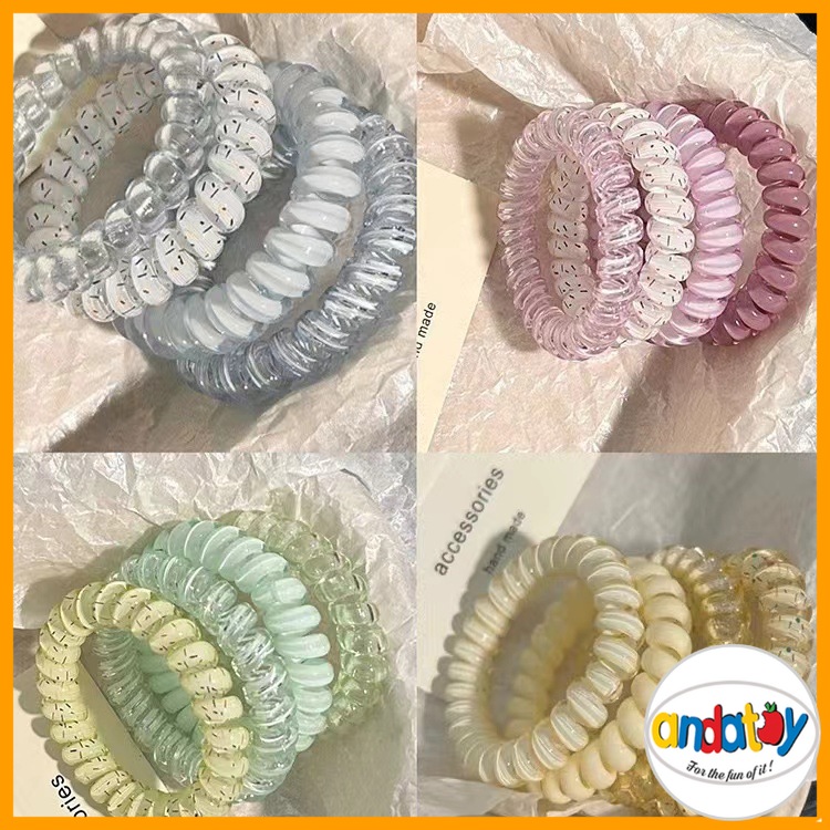  Bộ 4 dây buộc tóc dây điện thoại dây cột tóc đơn giản nhiều màu lò xo phụ kiện tóc thời trang cho nữ E1988 