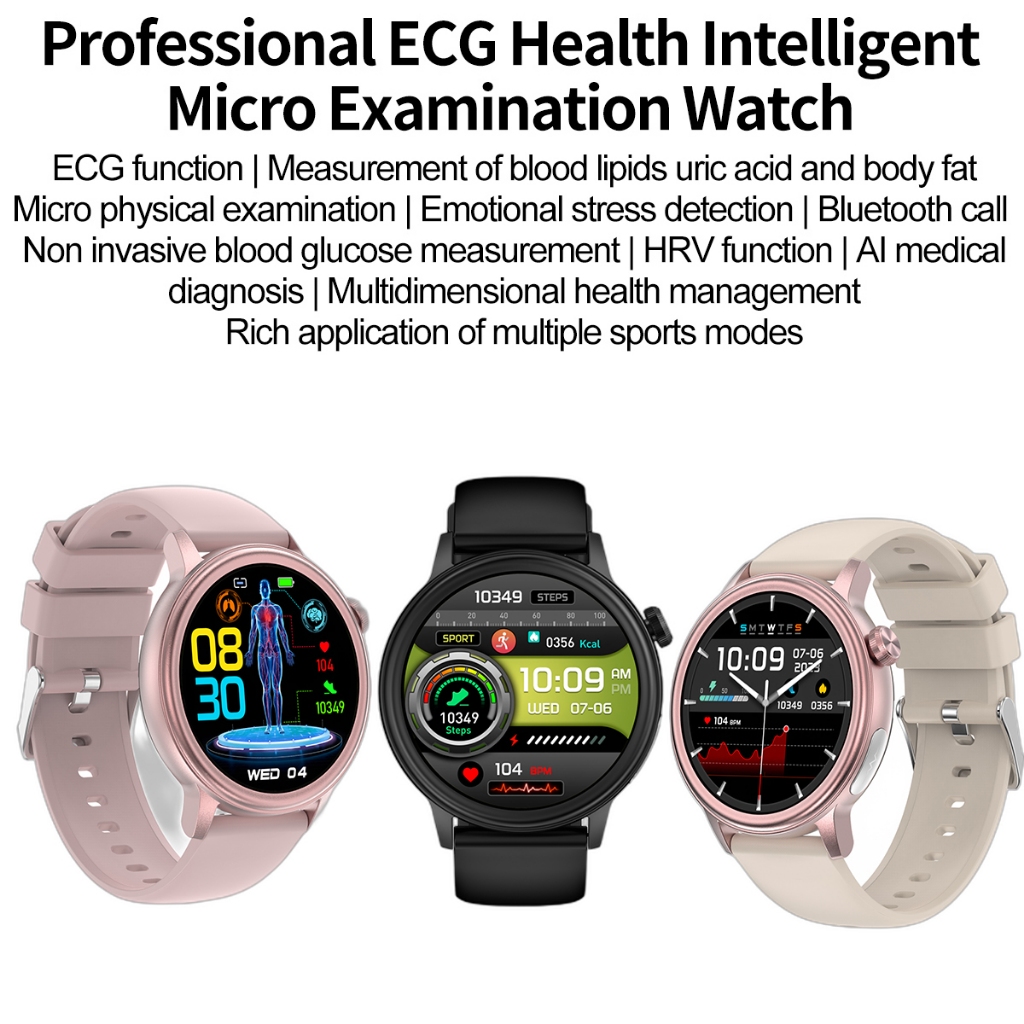 Không xâm lấn đường huyết lipid axit uric Đồng hồ thông minh ECG nhiệt độ cơ thể huyết giám sát áp suất smartwatch cho Nam Nữ cuộc gọi Bluetooth Vòng đeo tay không thấm nước VS et481 et310
