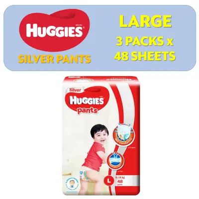[1 Carton] Huggies Silver Pants Large 48 Pcs x 3 Packs (9-14 KG)