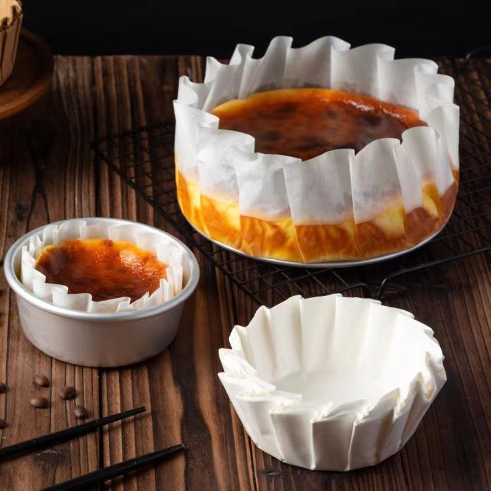 SLAYSHOP 50/100pcs Có viền xù lông Khay giấy dầu bánh pho mát basque 4/6/8 inch Không dính Giấy gói bánh mousse Hộ gia đình Không gập Lót bánh cupcake dùng một lần Tiệc tùng