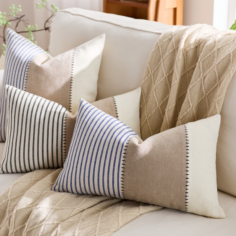 1PC 30x50cm 45x45cm Minimalist Linen Cotton Cushion Cover Reversible Stripes Patchwork Sofa Pillow Case Durable Home Decor for Living Room