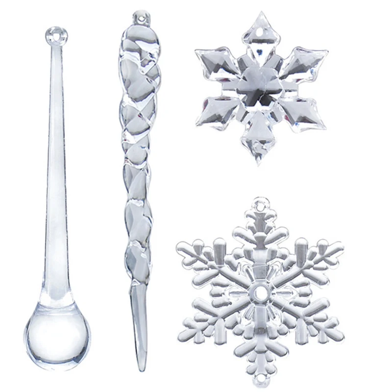 【AT】 40PC Snowflake Icicle Christmas Ornaments New Year Ornaments Crystal Christmas Tree Transparent Ornaments