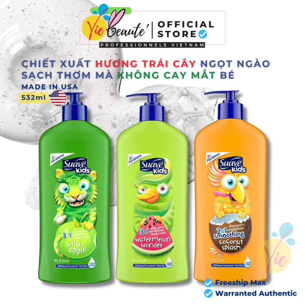 Sữa Tắm Gội Cho Bé Suave Kids 3 in 1 Hương Trái Cây 532ml