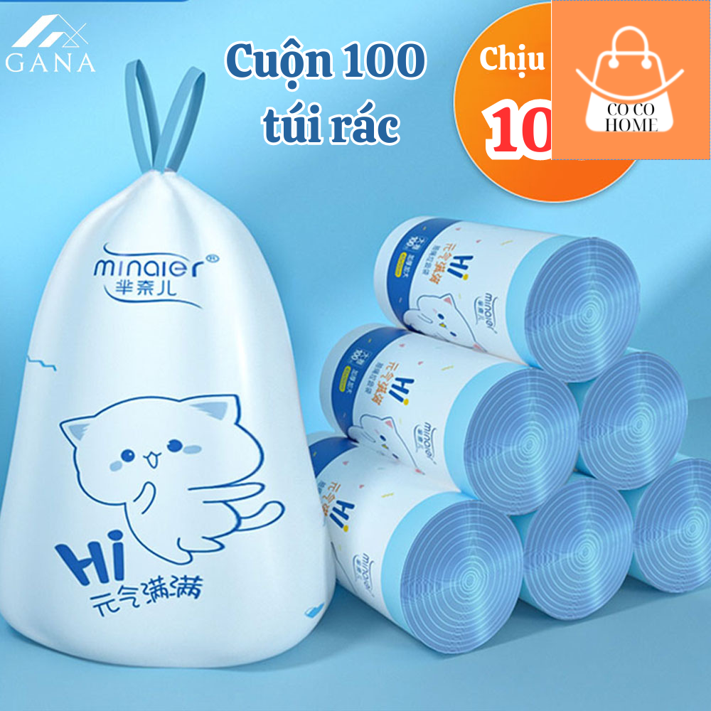 Túi đựng rác dây rút minaier tiện lợi chống rò rỉ nước, túi đựng rác cuộn 100 túi siêu dai kích thước 45x50cm