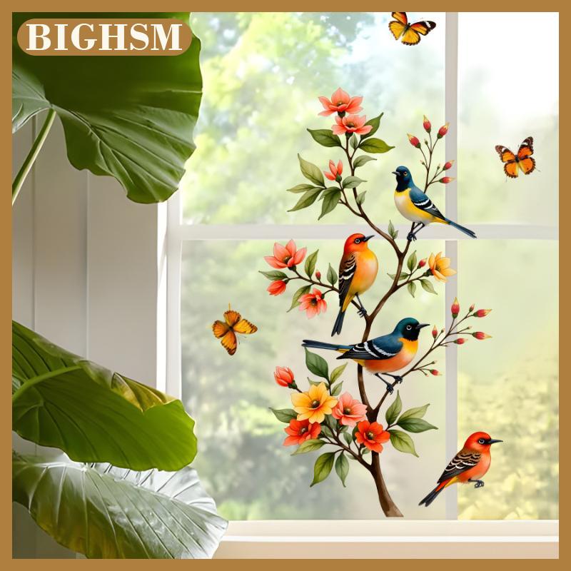 BIGHSM สติกเกอร์ติดหน้าต่างรูปผีเสื้อรูปนกสาขาต้นไม้สติกเกอร์ตกแต่งประตูกระจกสติกเกอร์ติดตู้เย็นบ้านสติกเกอร์ไฟฟ้าสถิต