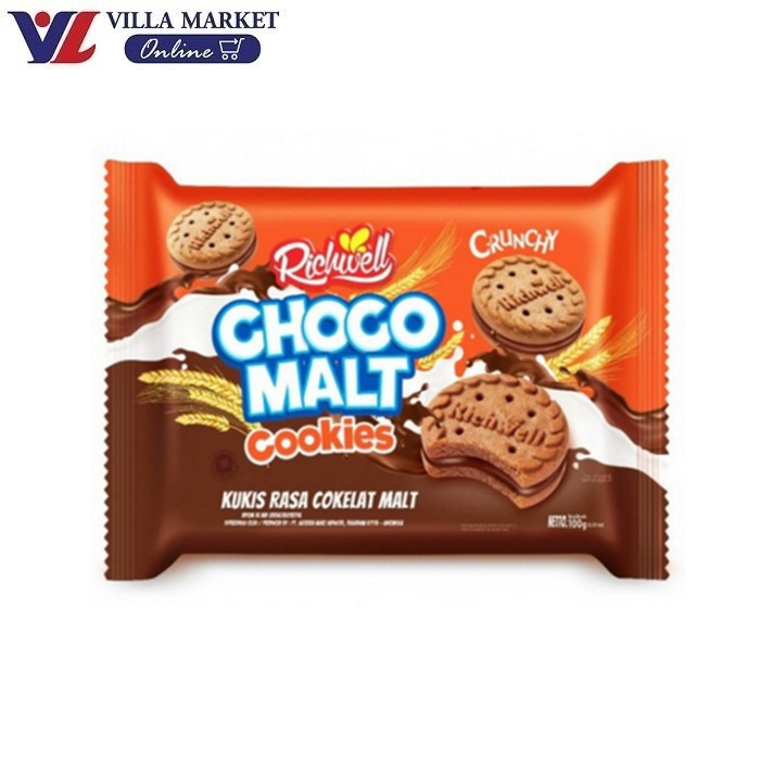 ขนมขบเคี้ยว ขนมทานเล่น บิสกิตกรุบกรอบ Villa Market ริชเวลล์คุกกี้มอลต์รสช็อกโกแลต 100 กรัม ราคา 76 บาท*ส่งฟรี