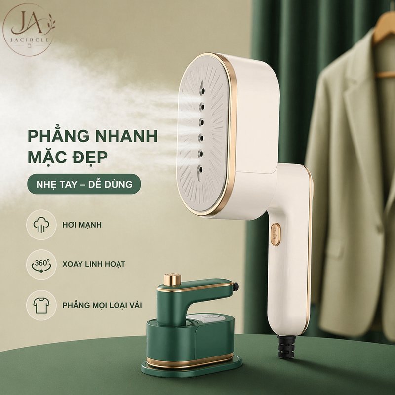 JACIRCLE bàn ủi hơi nước mini gấp gọn 3 trong 1 phun hơi kép công suất cao làm phẳng nếp nhăn an toàn cho vải du lịch