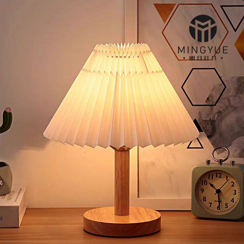 Vintage Bed Lamp Pleated Table Lamp Lampu Tidur Bilik Malam Lampu Hiasan Desk Lamp Bed Light Lampu Tidur Lampu Bilik