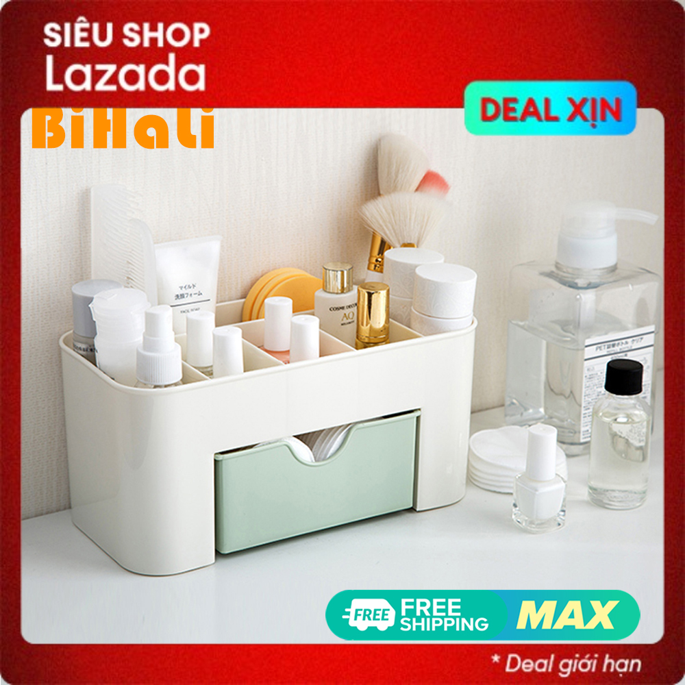 Kệ đựng mỹ phẩm mini BiHaLi bằng nhựa có ngăn kéo đa năng, kệ tủ đựng mỹ phẩm để đồ mini