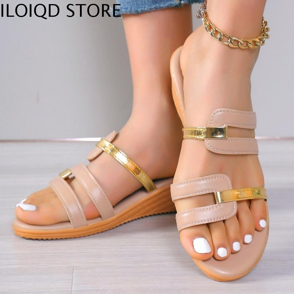 ILOIQD Chống trơn trượt Dép quai ngang Giày cao gót đế xuồng Giày dép mặc ngoài Dép nữ Sáng tạo Trang chủ Dép đi biển Giày dép