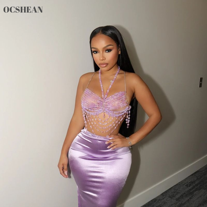 OCSHEAN Women's Sexy High-Waist Mermaid Skirt with Slit and Bodycon Fit ราคา 215 บาท*ส่งฟรี