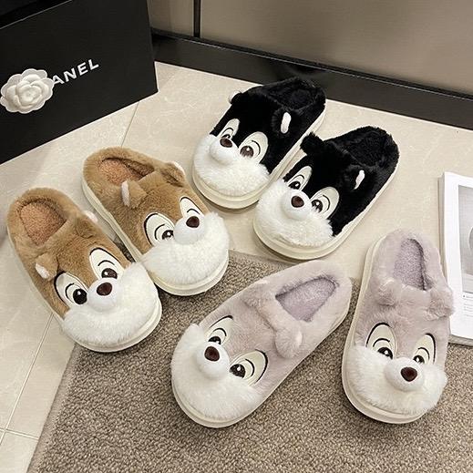 Bs Shop Shoes to Wear Around the House Velvet Slippers (Pattern/Squirrel Pattern), Soft Fabric, Comfortable to Wear, No.T821, Recommended to Go up 2 Sizes. ราคา 169 บาท*ส่งฟรี