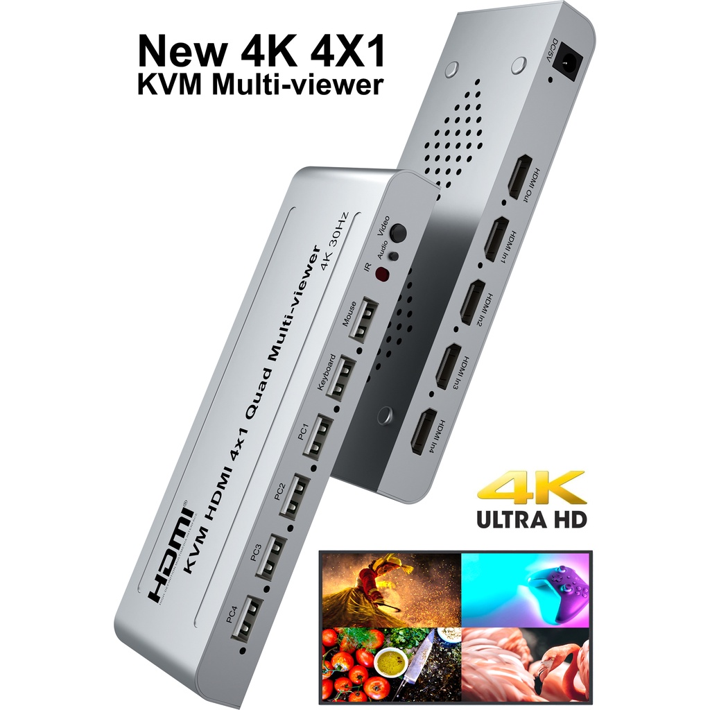 4K USB KVM 4x1 HDMI Quad Multi-viewer 4x1 Multiviewer 4 In 1 Out Seamless Switcher HDMI Multi Viewer for PS4 DVD Camera PC To TV Monitor 2 3 4 Screen Divider Mouse Keyboard Sync Presyo  3,019 Piso*Libreng Shipping