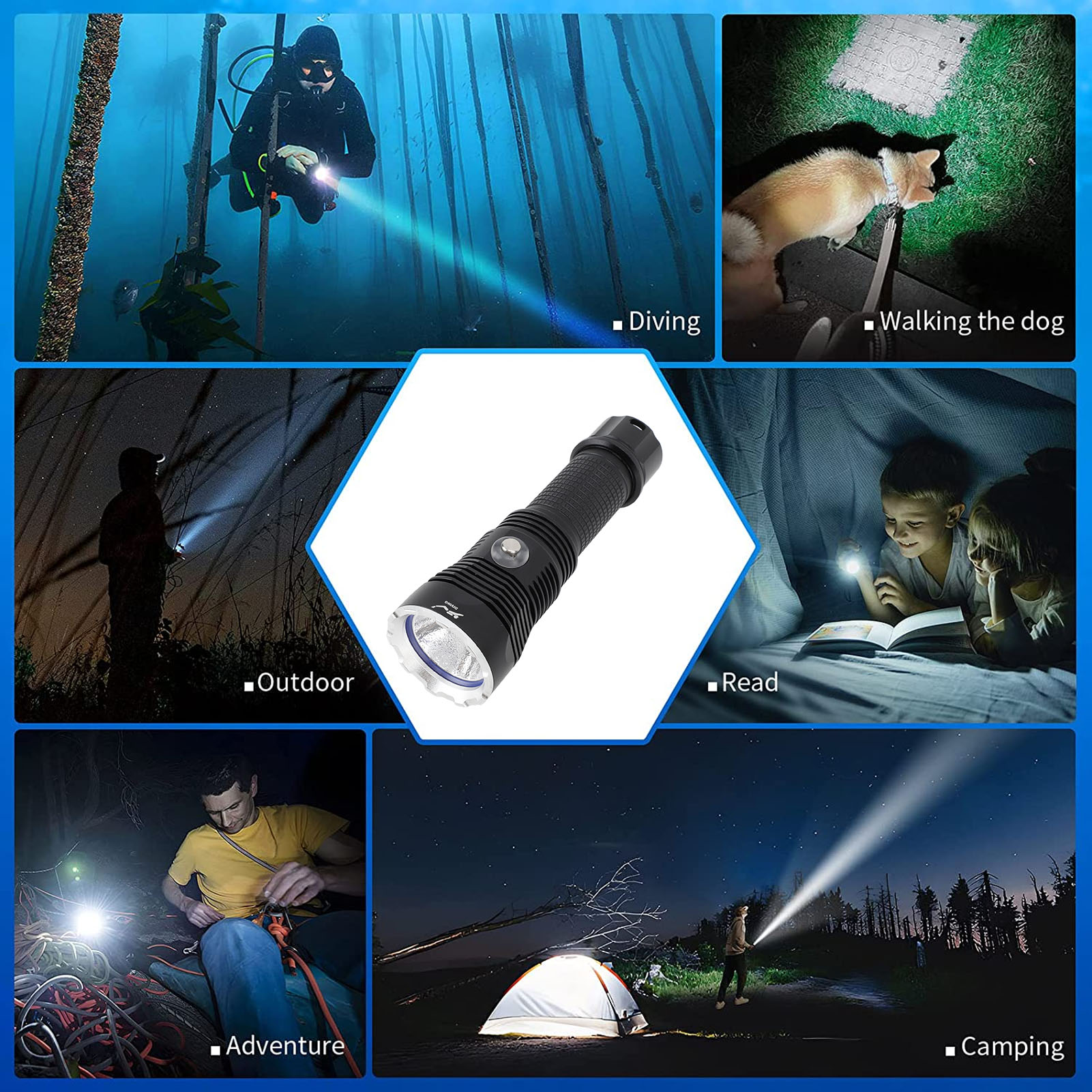 Đèn pin lặn đèn pin dưới nước đền LED ánh sáng trắng để khám phá hang động