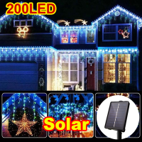 Abenkle LED Solar Fairy Lights Outdoor Waterproof Christmas String Light Curtain Lights
