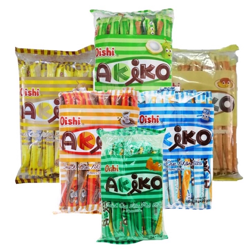 Gói Snack Que Nhân Akiko Oishi 160g đủ 6 vị Bánh Akiko