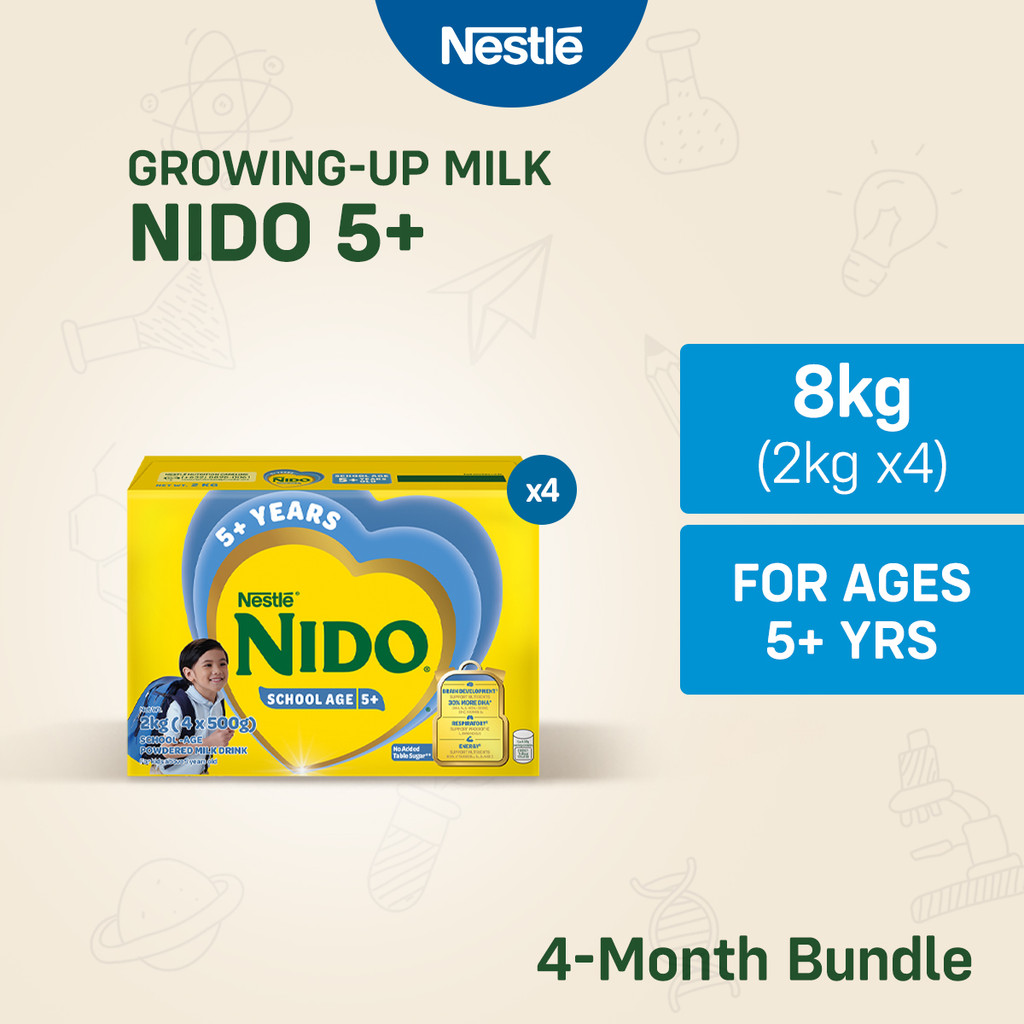 NIDO 5+ Growing-Up Milk Powder for School-Age Children 5+ Years Old 8kg (2kg x4)