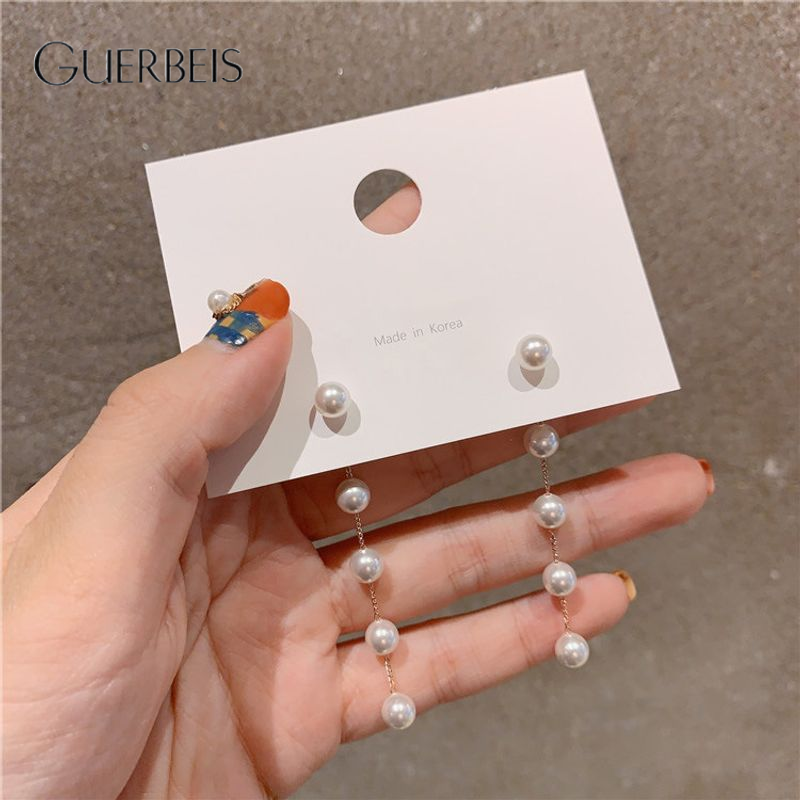 GUERBEIS Elegant Pearl Drop Earrings with Long Chain Design, Minimalist and Chic for Everyday Wear ราคา 24 บาท*ส่งฟรี