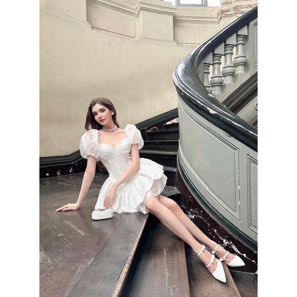 Đầm xoè đi tiệc đi chơi đi dám cưới chất gấm tay phồng xoè Selina Dress - Karlotta Concept
