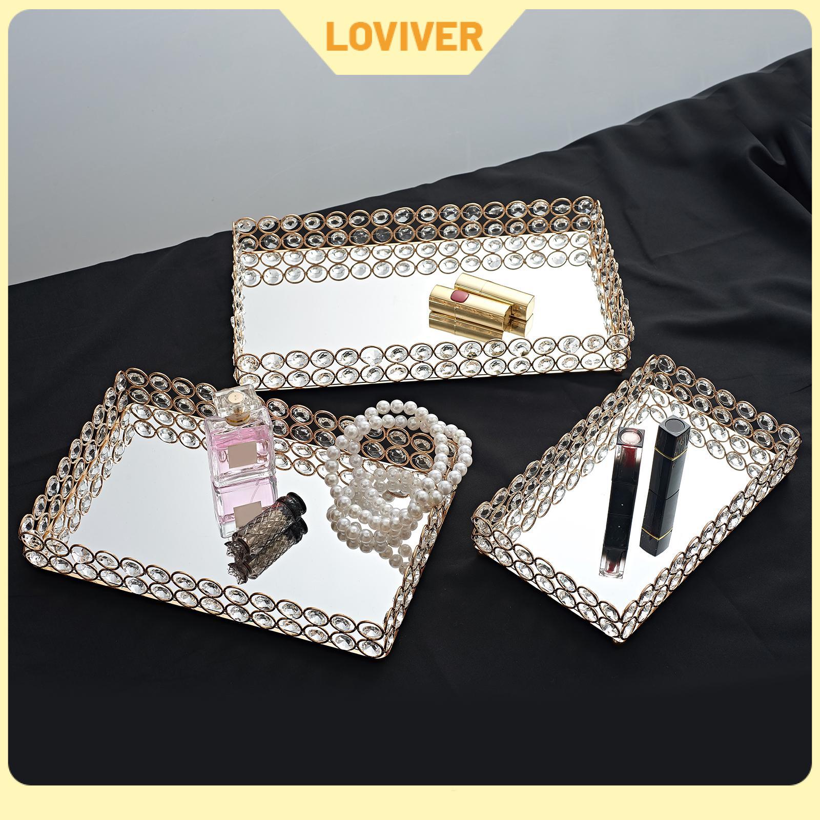 Crystal Cosmetic Makeup Tray Rectangular Ornate Mirrored Jewelry Organizer ราคา 1,137 บาท*ส่งฟรี