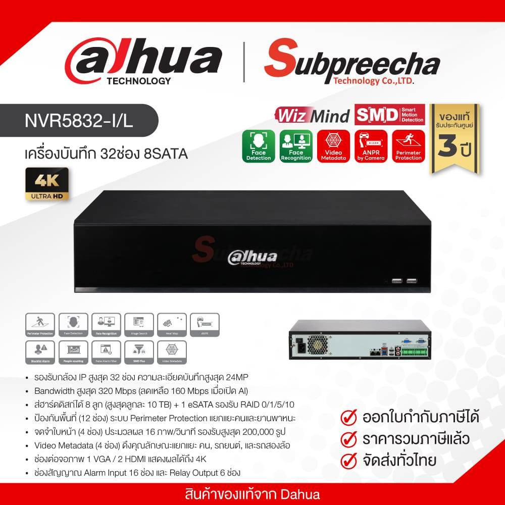 รูปสินค้า Nvr5832-I/L / Dahua Nvr Recorder 32Ch (8Sata) Wizmind (Ai Ict Budget)