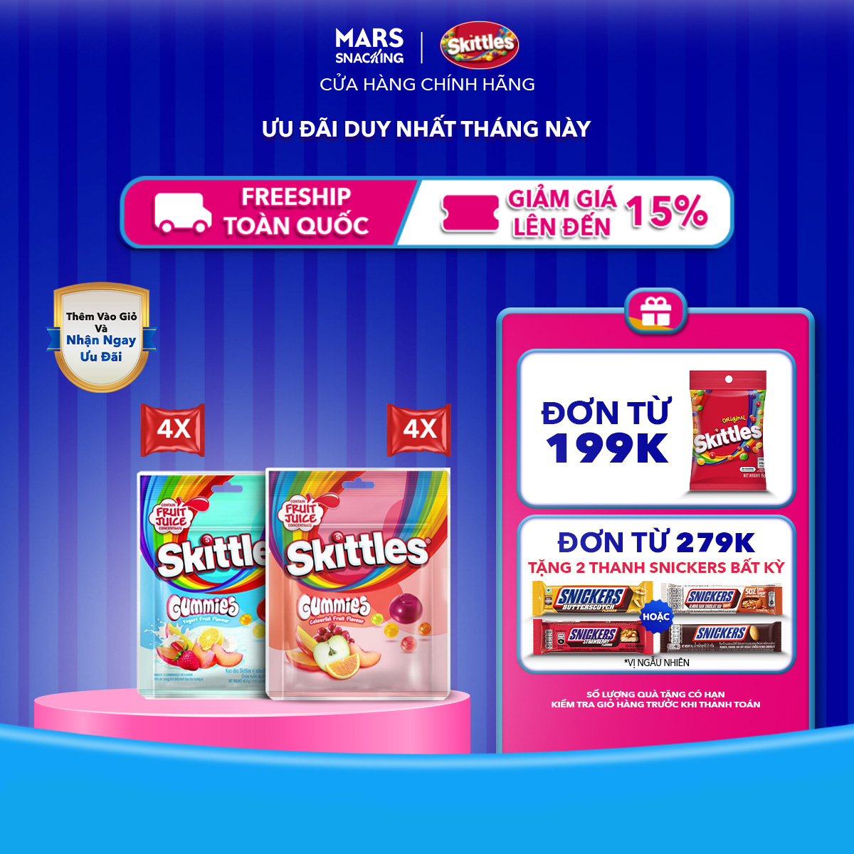 Combo 8 Gói kẹo dẻo Skittles Gummies mix vị - 4 gói vị trái cây và 4 gói vị sữa chua trái cây