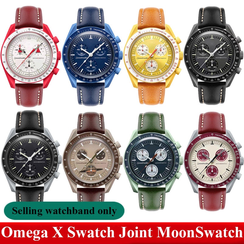 Cho Omega x swatch Doanh moonswatch co bred da thật phong cách cổ điển Dây đeo nam nữ hành tinh đồng hồ cổ điển B 20mm