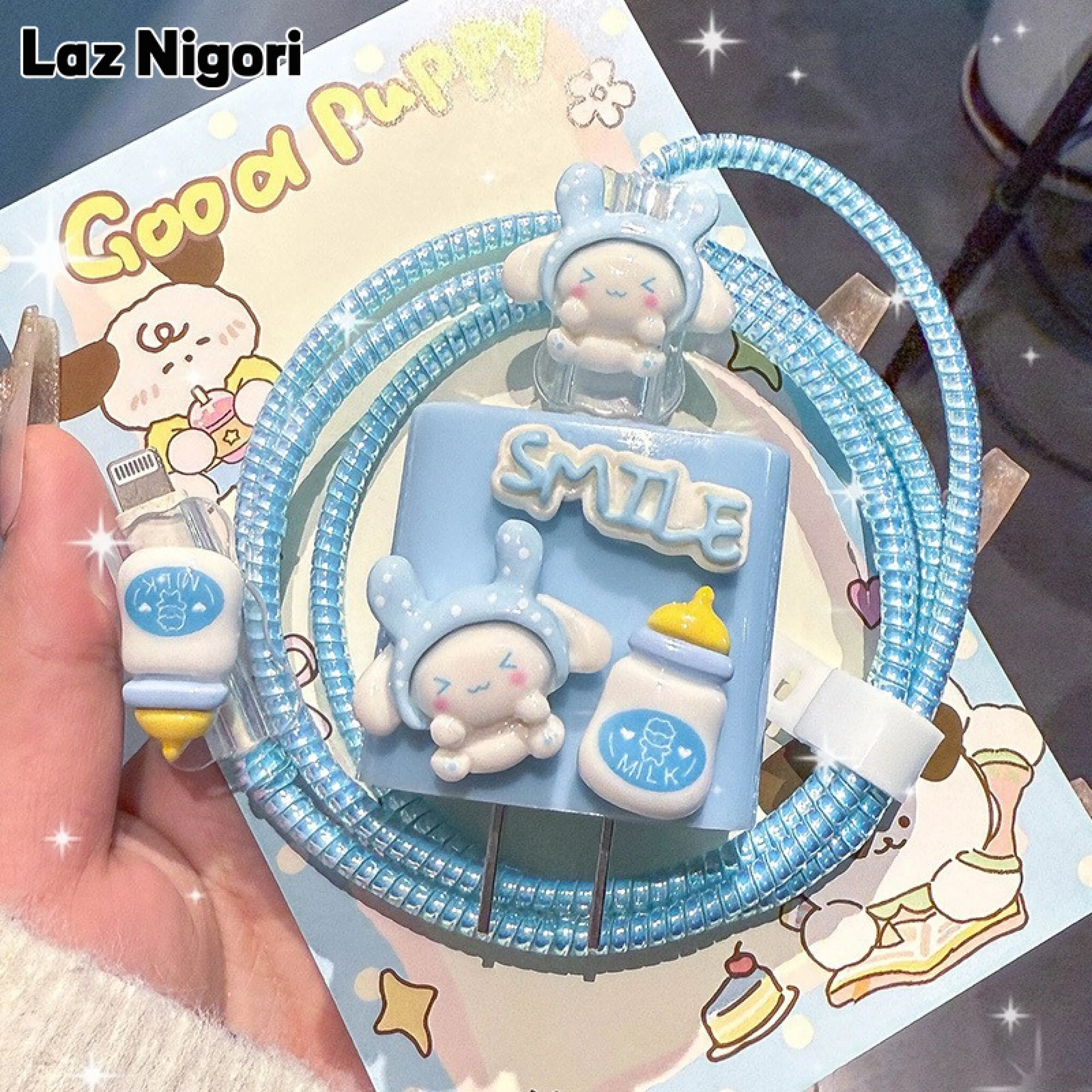 Laz Nigori Fur Ball Cute Cartoon USB Cable Protection Sleeve Suitable for Apple Charging Cable iPhone Charger Protective Case