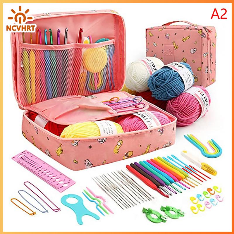 NCVHRT Novice Crochet Bộ dụng cụ cầm tay tự làm công cụ đan móc móc Bộ dụng cụ với túi lưu trữ sợi dệt kim đan kim đặt dệt