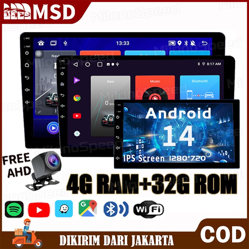 【Plug di rumah】dual kipwith Cooling System 4G + 32G IPS screen head unit 7/9/10 inch car Android 14 navigation for Toyota Mazda Mitsubishi Android Mobil 10 inch Ram 4 Honda Suzuki Hyundai Nissan double DIN TV android car Giá 670,000 Đồng*Miễn phí vận chuyển