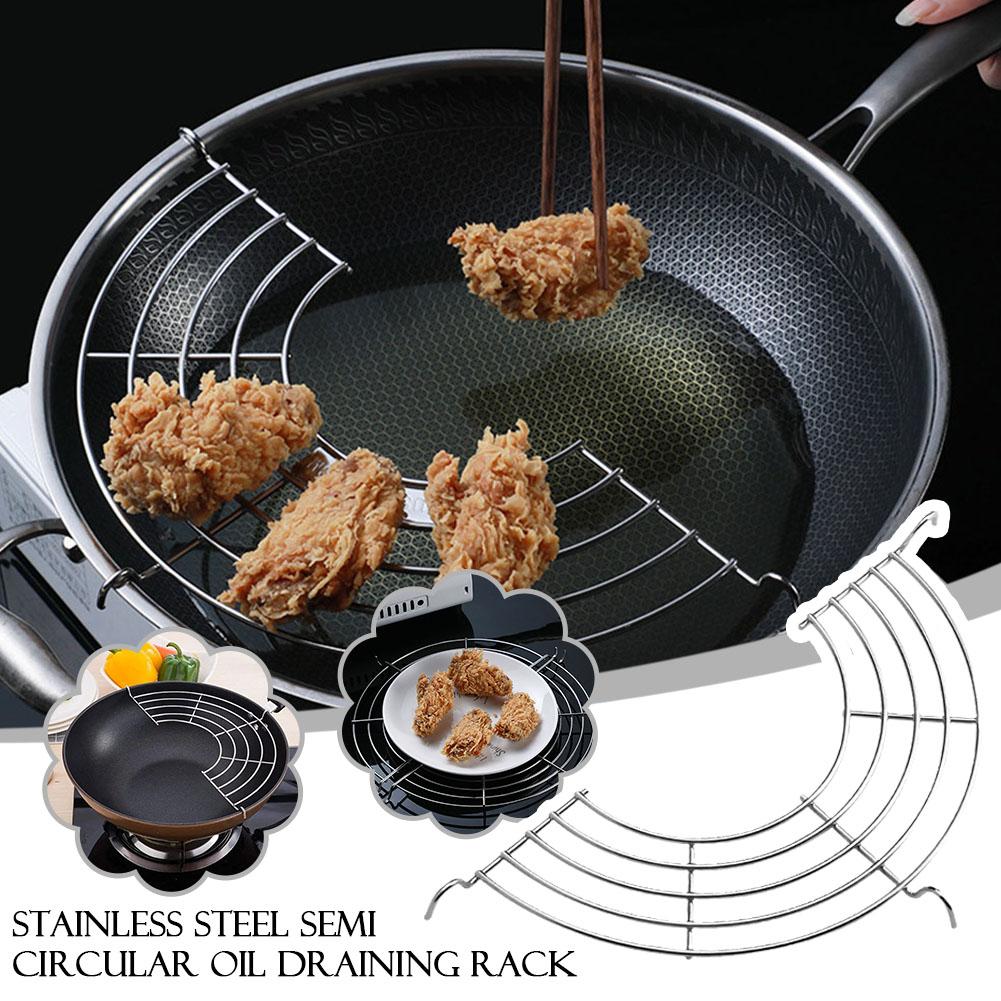 Multi-size Kitchen Stainless Steel Semi-circular Oil Steaming Home Rack Heat Filter Cooking Insulation Food Oil Rack Drain Rack Drip Fried I7S2