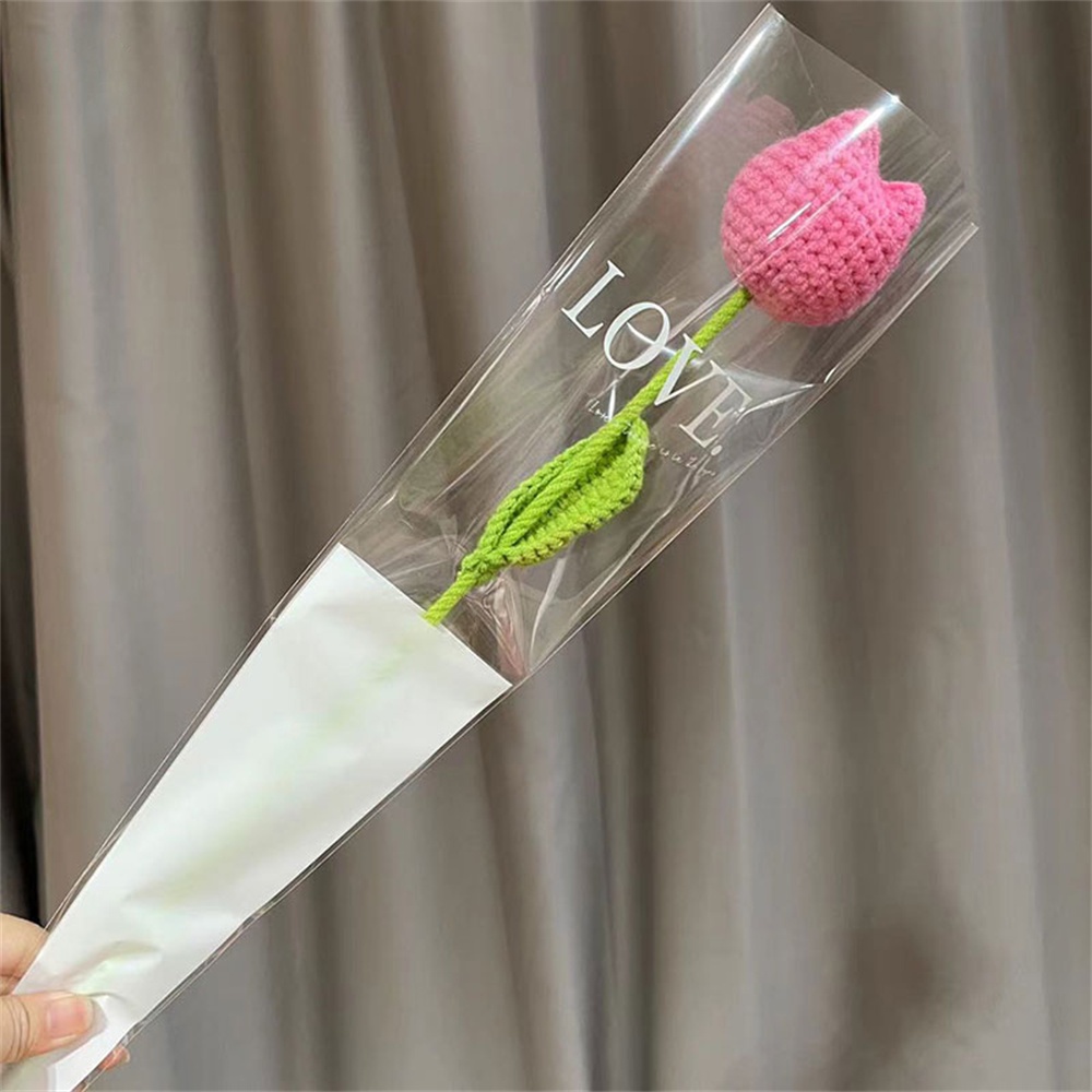 1Pc Tulip Crochet Flower Valentines Day Gift Creative Wool Knitted Finished Handmade Product Preserved Fake Flower For Home Decoration teachers day gift