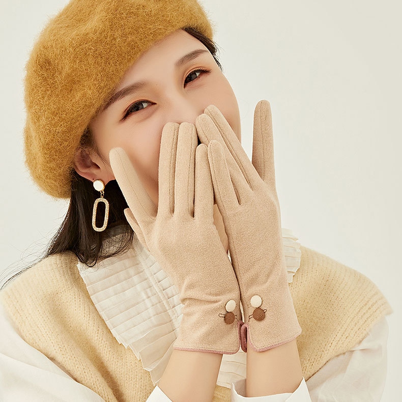 《Dudu shop》 Găng tay nữ thời trang duyên dáng mỏng mới Găng tay giữ ấm chống gió lái xe màn hình cảm ứng Cổ Điển Mùa đông cho nữ