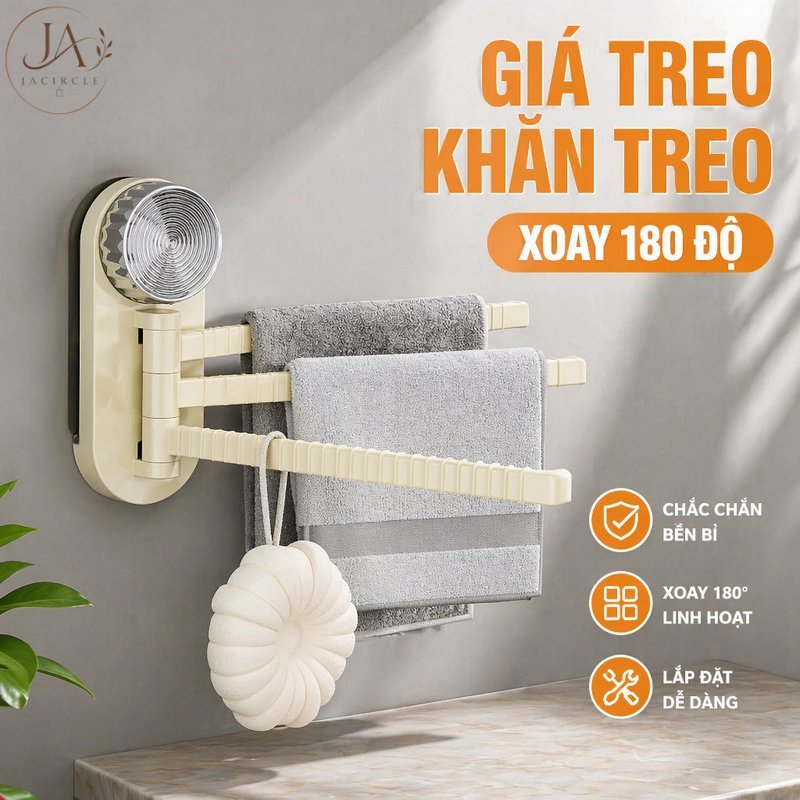 JACIRCLE Giá treo khăn tắm treo tường 3 tầng xoay linh hoạt không khoan chống gỉ thoát nước dùng nhà tắm bếp