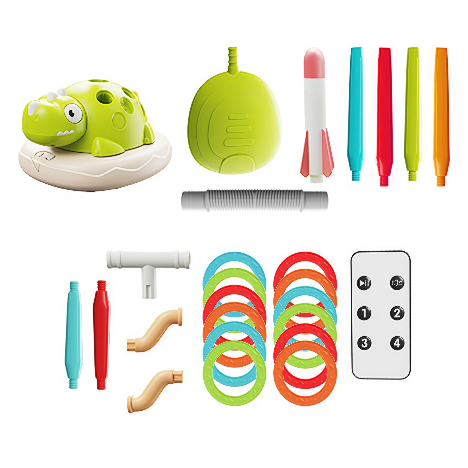 Sanwood®Khủng Long đồ chơi bật nhảy Điều Khiển Từ Xa đồ chơi bật nhảy Quay Khủng Long đồ chơi bật nhảy 3-Trong-1 trò chơi ném vòng Với tốc độ có thể điều chỉnh Xoay Cực súng phóng tên lửa Vui Vẻ Trong Nhà Ngoài Trời Trẻ Em đồ chơi thể thao Cho Hoạt Động