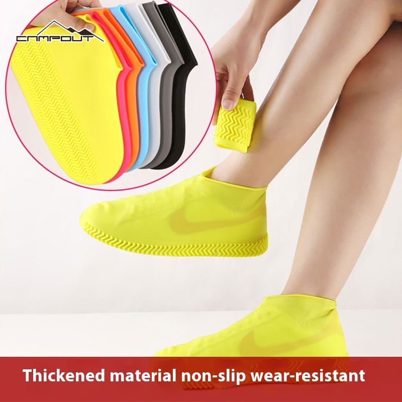 【CAMPOUT】 Silicone shoe covers, waterproof thick wear-resistant, rainproof and snowproof, outdoor portable thick-soled unisex anti-slip rain shoe covers ราคา 65 บาท*ส่งฟรี