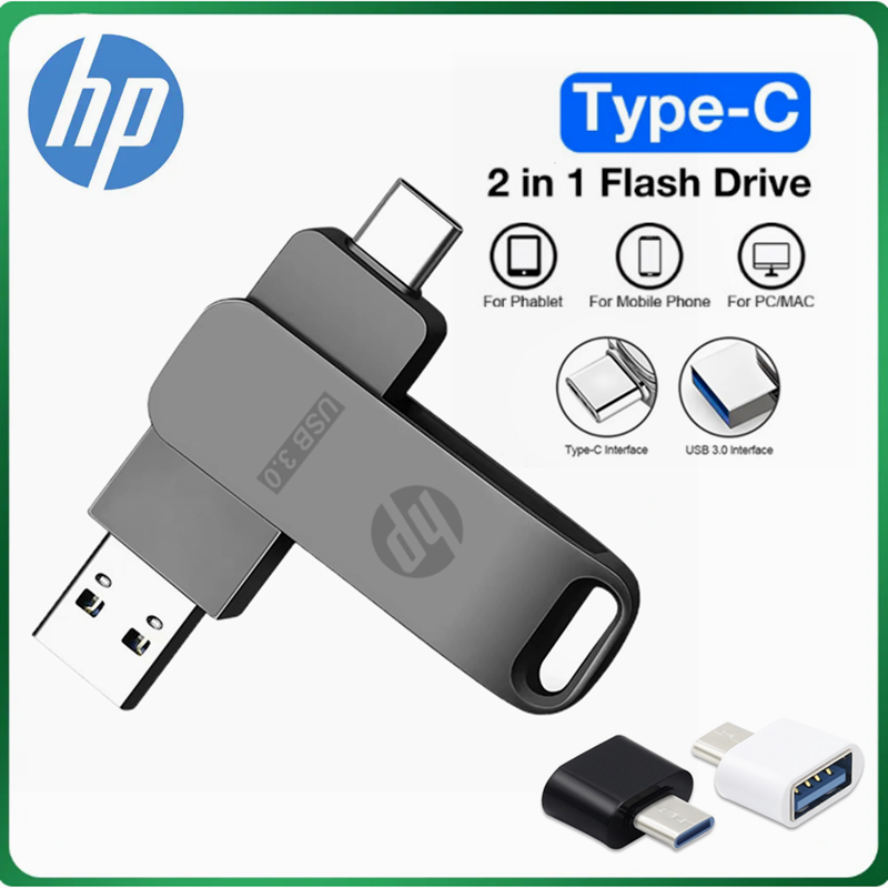 HP TYPE-C Pendrive 2 in 1 Mobile Phone U Disk 1TB 2TB High Speed Metal OTG USB Flash Drive
