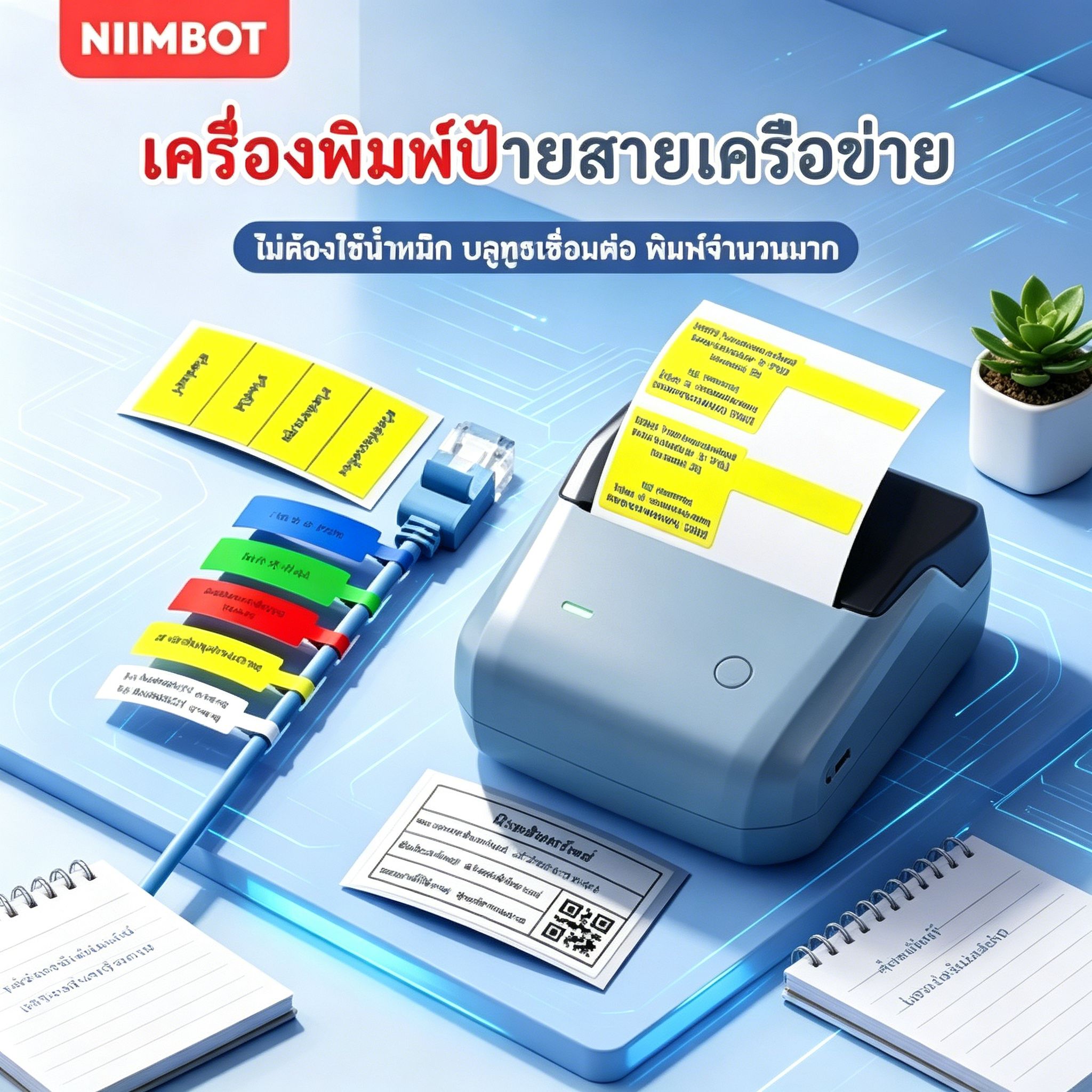 NIIMBOT B31 เครื่องพิมพ์ฉลากอุตสาหกรรม Bluetooth สำหรับสายไฟและอุปกรณ์ พิมพ์ป้าย Cable Label บาร์โค้ด และสติ๊กเกอร์กันน้ำ ขนาด 20-75 มม. ราคา 2,721 บาท*ส่งฟรี